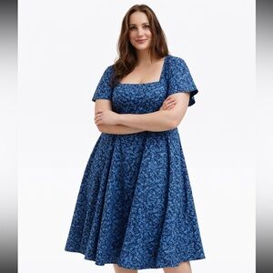 Draper James Caitlyn Square Neck Midi Dress in Ribbon Floral size 16W